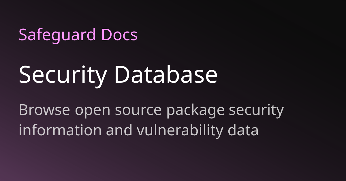 Security Database | Safeguard Docs
